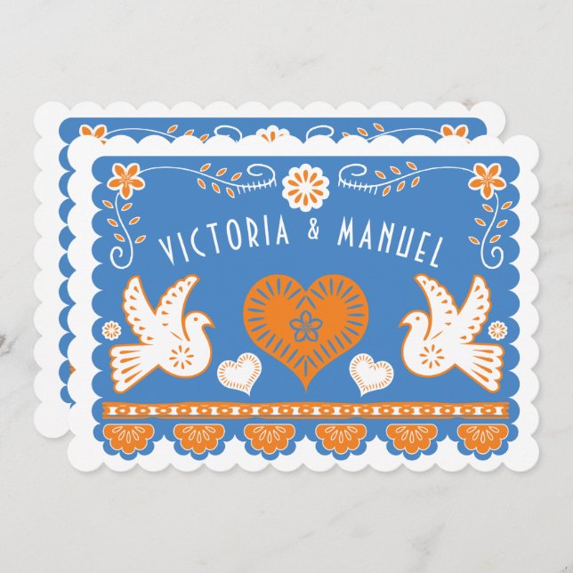 Mexican Wedding Papel Picado Einladung (Vorne/Hinten)