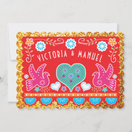 Mexican Wedding Papel Picado Gold Glitzer Einladung
