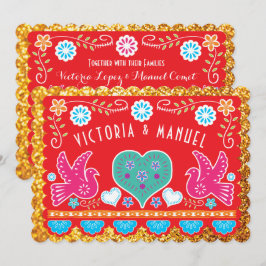 Mexican Wedding Papel Picado Gold Glitzer Einladung