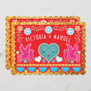 Mexican Wedding Papel Picado Gold Glitzer Einladung