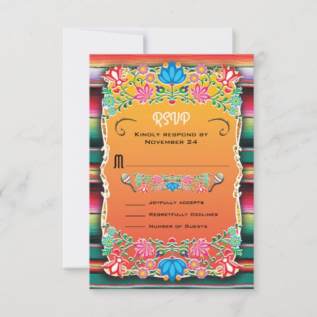 Mexican Wedding Rug and Floral UAWG RSVP Karte (Vorderseite)