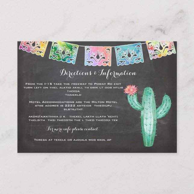 Mexican Wedding Watercolor Cactus Information Card Begleitkarte (Vorderseite)