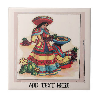 Mexican Women Tile Mural, edit text Fliese