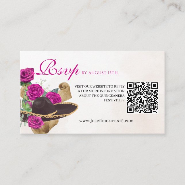 Mexicana Mariachi Charra Magenta Rose Quinceanera Begleitkarte (Vorderseite)