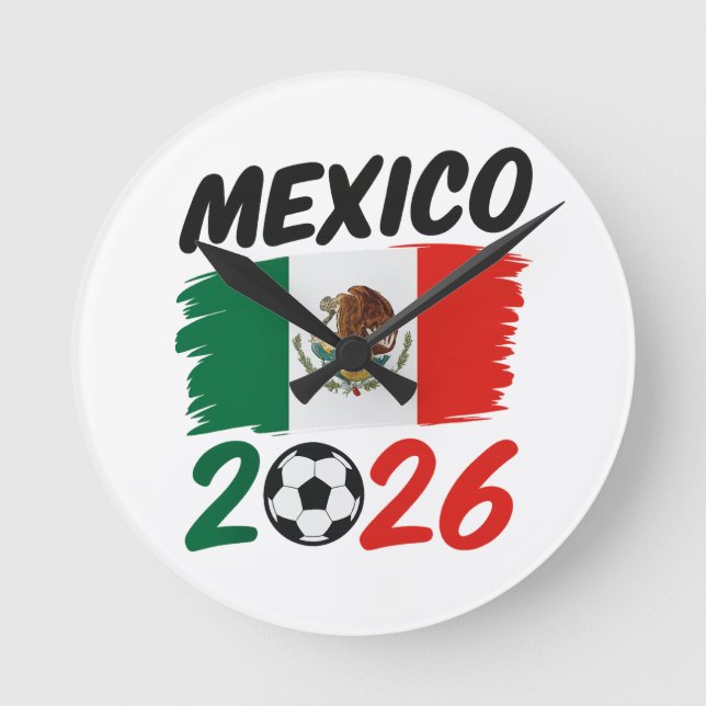 Mexico 2026 Soccer Fan Design with Football Runde Wanduhr (Vorderseite)