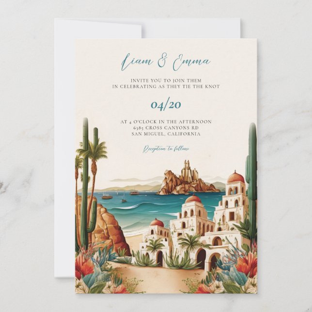 Mexico Cabo San Lucas Hochzeit in Urlaubsort Einladung (Vorderseite)