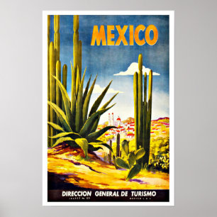 Mexico Cactus Vintage Travel Poster