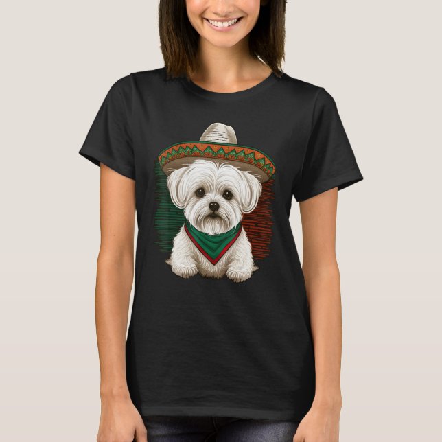 Mexico Cinco de Mayo Sombrero Mexican Maltese dog T-Shirt (Vorderseite)