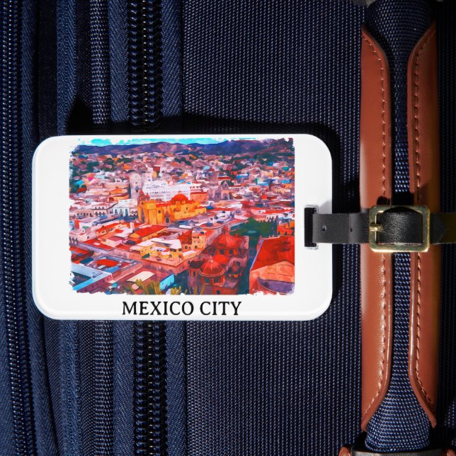 Mexico City CDMX Malerei Panoramaansicht Gepäckanhänger (Vorderseite Insitu 4)