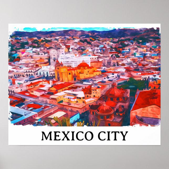 Mexico City CDMX Malerei Panoramaansicht Poster (Vorne)