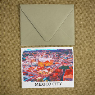 Mexico City CDMX Malerei Panoramaansicht Postkarte