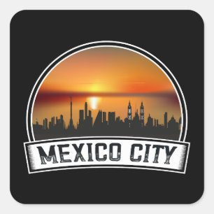 Mexico City Vintag Sunset Cityscape Quadratischer Aufkleber