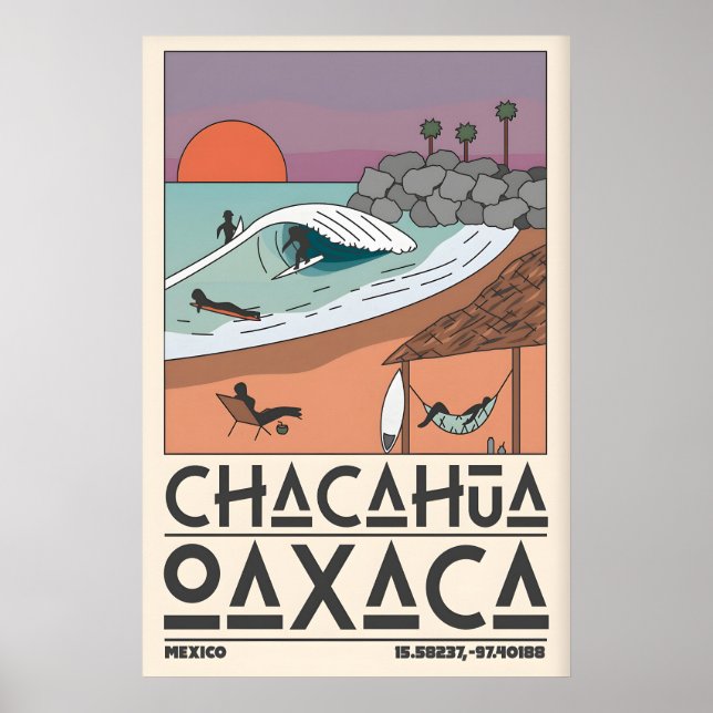 Mexico Coastal Art Print Chacahua Surf Scene Poster (Vorne)