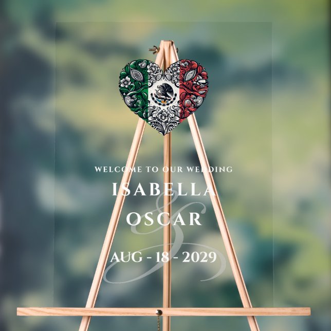 Mexico Couple Heart Wedding Willkommen Acrylschild (Neutral)