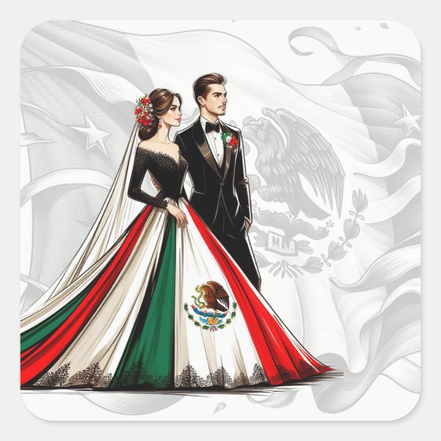 Mexico Couple Wedding Quadratischer Aufkleber (Vorderseite)