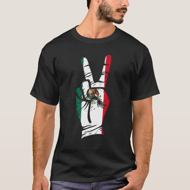 Mexico Flag Hand Peace Sign Mexico T-Shirt (Vorderseite)