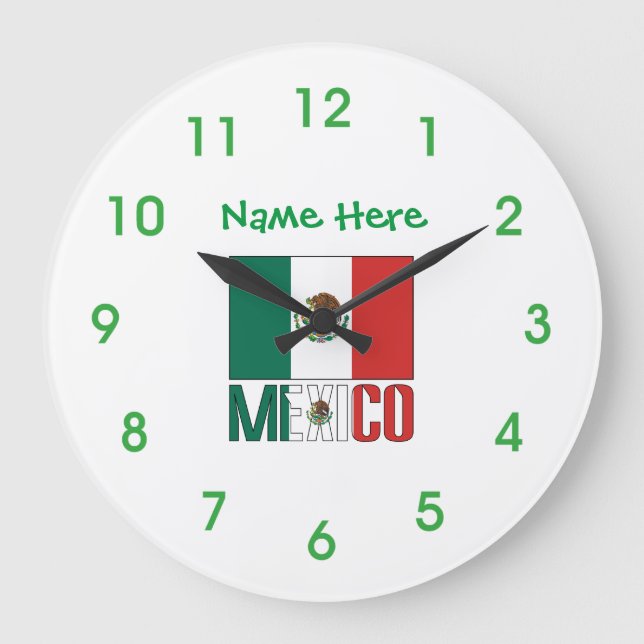 Mexico Flag Personalized Round  Große Wanduhr (Vorderseite)