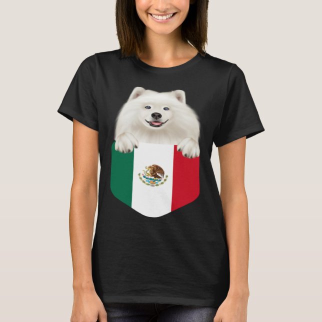 Mexico Flag Samoyed Dog In Pocket T-Shirt (Vorderseite)