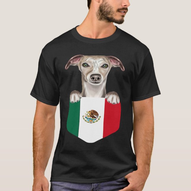 Mexico Flag Whippet Dog In Pocket T-Shirt (Vorderseite)