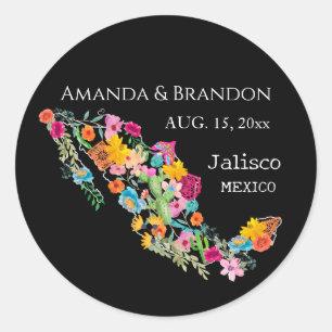Mexico Floral Bridal Hochzeit in Urlaubsort Names Runder Aufkleber