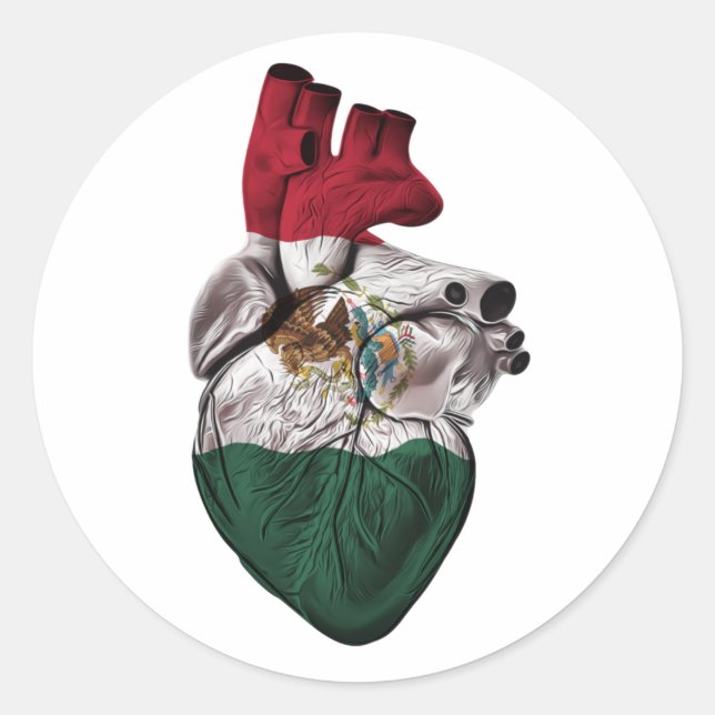 Mexico Herzenflagge Runder Aufkleber (Vorderseite)