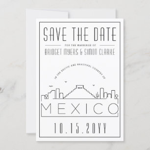 Mexico Hochzeit stilisierte Skyline Save-the-Date Einladung