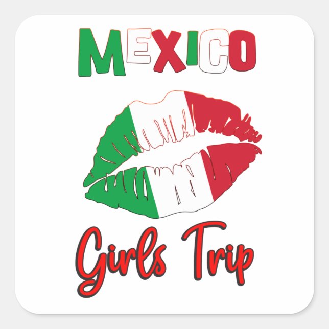 Mexico Lip Flag Girls Trip Group Matching Quadratischer Aufkleber (Vorderseite)