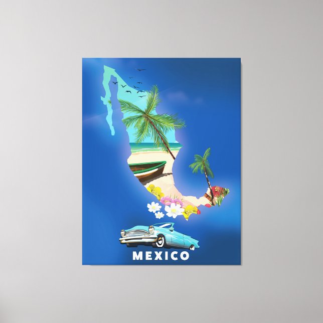 Mexico Map Illustration Reiseplakat. Leinwanddruck (Vorderseite)