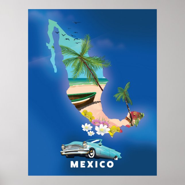Mexico Map Illustration Reiseplakat. Poster (Vorne)