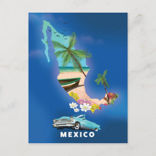 Mexico Map Illustration Reiseplakat. Postkarte