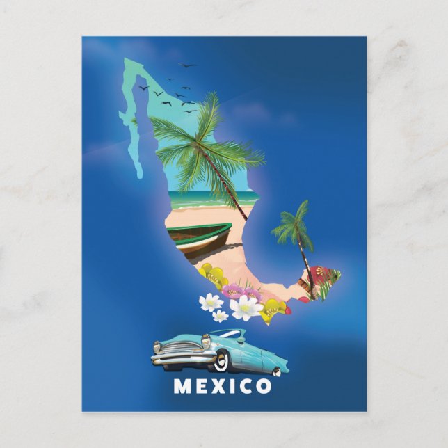 Mexico Map Illustration Reiseplakat. Postkarte (Vorderseite)