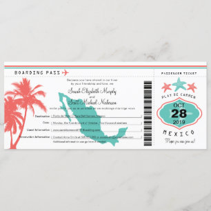 Mexico Palm Tree Starfish Boarding Pass Wedding Einladung