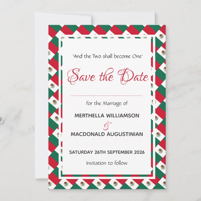 MEXICO Patriotic Custom Celebration Wedding Save The Date (Vorderseite)