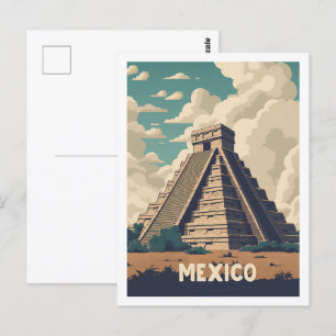 Mexico Pyramide Vintag Berühmter Reiseort Postkarte