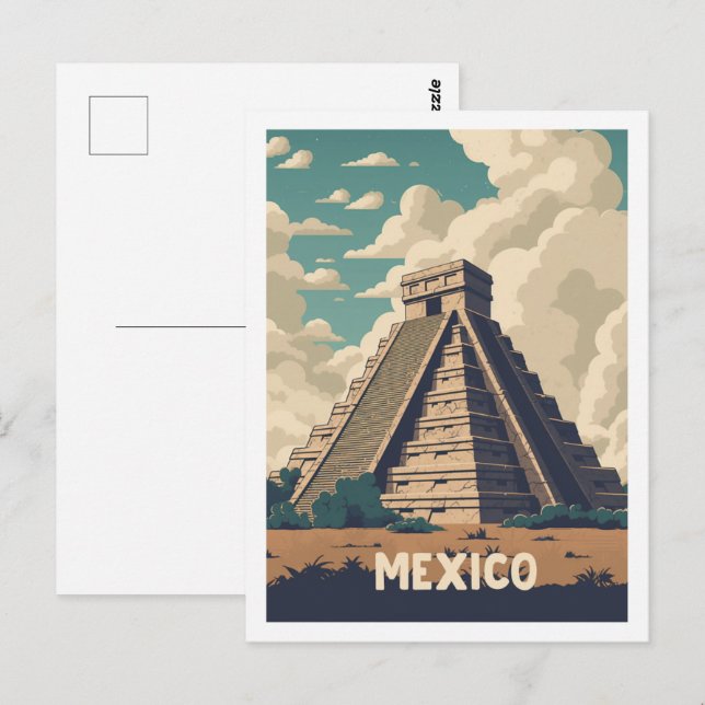 Mexico Pyramide Vintag Berühmter Reiseort Postkarte (Vorne/Hinten)