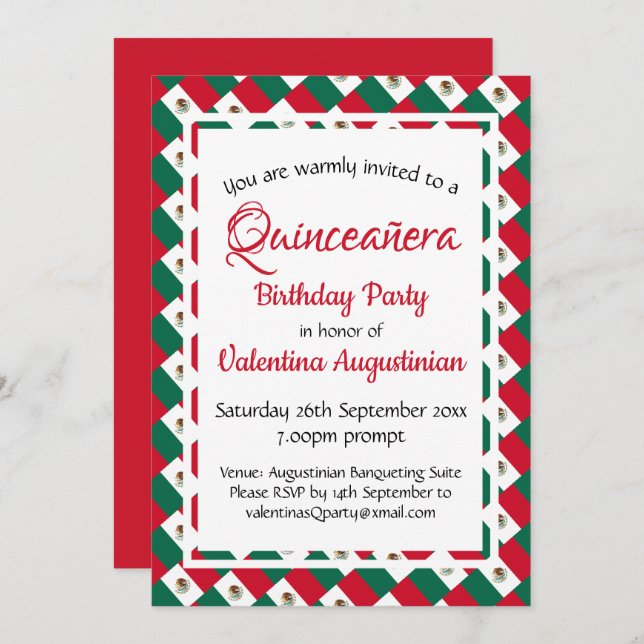 MEXICO Quinceañera Geburtstag Personalisiert Einladung (Vorne/Hinten)