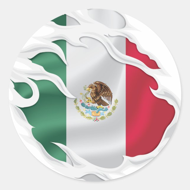 Mexico Ripped Flag Classic Round Aufkleber (Vorderseite)