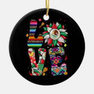 Mexico Sunflower Love With Mexican Flag Latinx Keramik Ornament