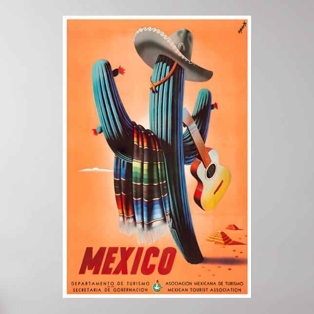 Mexico Travel Poster Mexican Art Cactus Print (Vorne)