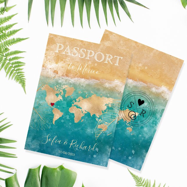 Mexico Wedding Destination Passport World Map Inv Einladung (Von Creator hochgeladen)