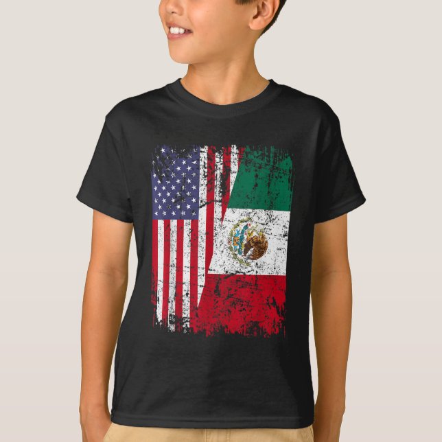 MEXIKAN ROOTS Halbamerikanische Flagge MEXIKO T-Shirt (Vorderseite)
