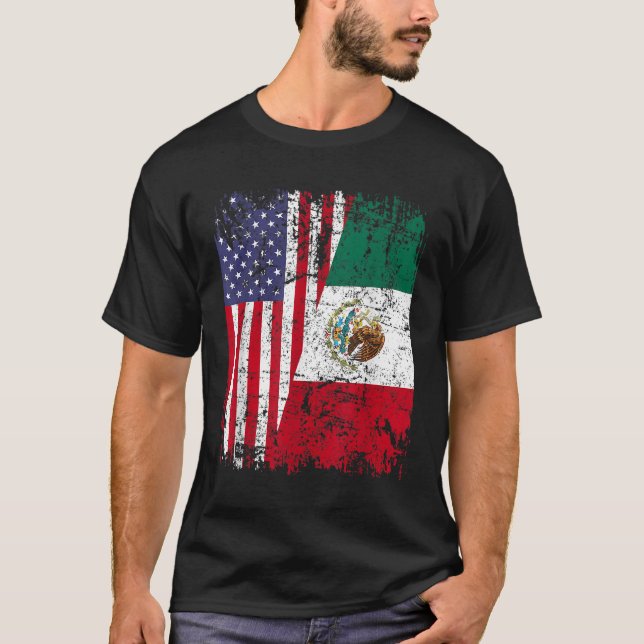 MEXIKAN ROOTS Halbamerikanische Flagge MEXIKO T-Shirt (Vorderseite)