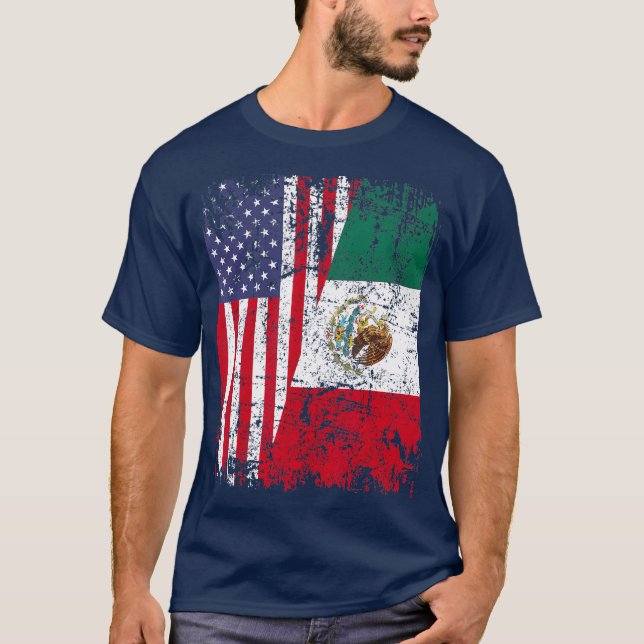 MEXIKAN ROOTS T Halbamerikanische Flagge MEXIKO T-Shirt (Vorderseite)