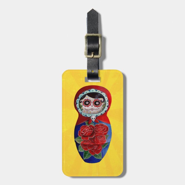 Mexikaner Catrina Matryoshka Gepäckanhänger (Vorderseite vertikal)