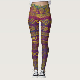Mexikaner-/Tribal-Artmuster - Gold auf Vintager PU Leggings