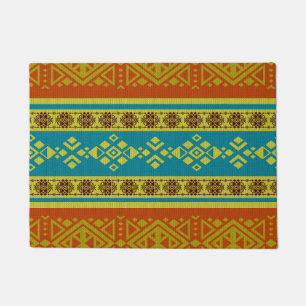 Mexikaner-/Tribal-Artmuster - Orange und Blau Fußmatte
