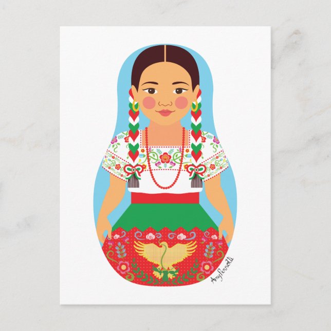 Mexikanisch, China Poblana Matryoshka Postcard Postkarte (Vorderseite)