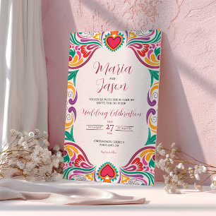 Mexikanisch-floralfarbene Fiesta Boda Wedding Einladung