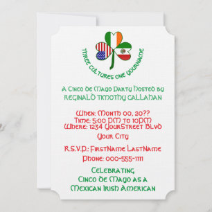 Mexikanisch Irisch USA-Flagge Shamrock Cinco de Ma Einladung