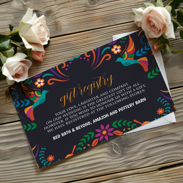 Mexikanisch Schwarz farbenfrohe Floral Nuestra Bod Begleitkarte (Mexican Black Colorful Floral Nuestra Boda Wedding Enclosure Card)